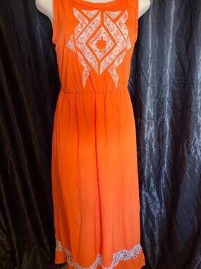 Sleeveless Orange Embroidered Maxi Dress